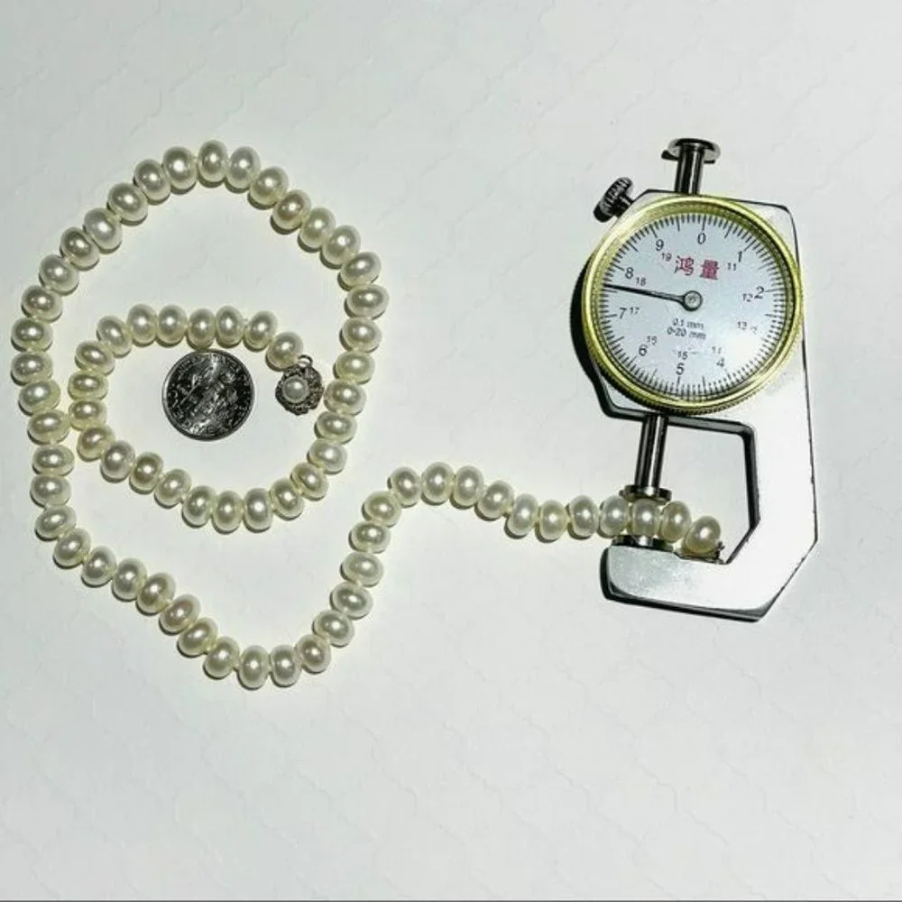925 Sterling‎ Silver White Freshwater Pearl Necklace With Flower Shaped Clasp